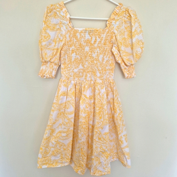 🍁1.State Yellow & White Paisley Puff Sleeve Smocked Dress – Size Small - Picture 5 of 5